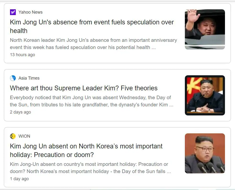 Media fear mongering that Kim Jong Un has disappeared or is missing.
